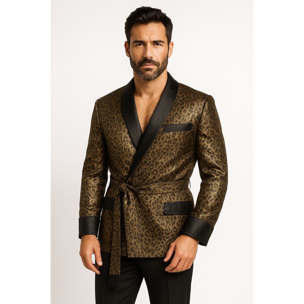 L.W. Wardy Leopard Jacquard Satin Smoking Jacket XS Made in USA